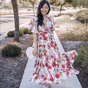 Petal & Pup White Maxi Dress with Red and Pink Floral Print